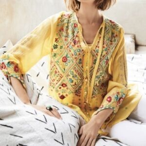 Johnny Was Floral Embroidered Yellow Blouse